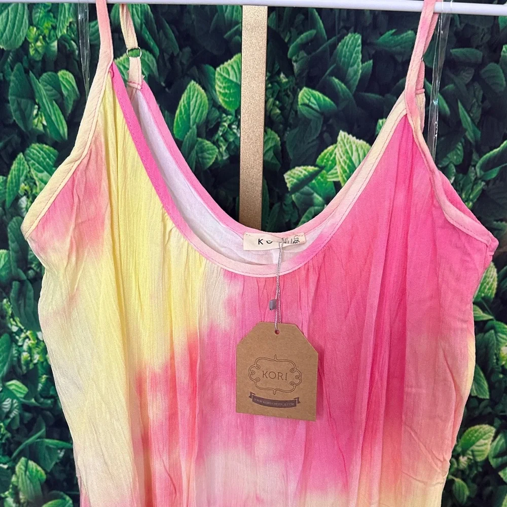 Boho Pink and Yellow Tie-Dye Maxi Dress - Picture 8 of 8